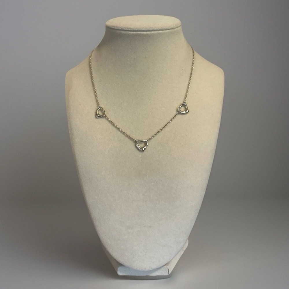 Tiffany & Co. Elsa Peretti Open Heart Station Necklace .925 Silver Signed